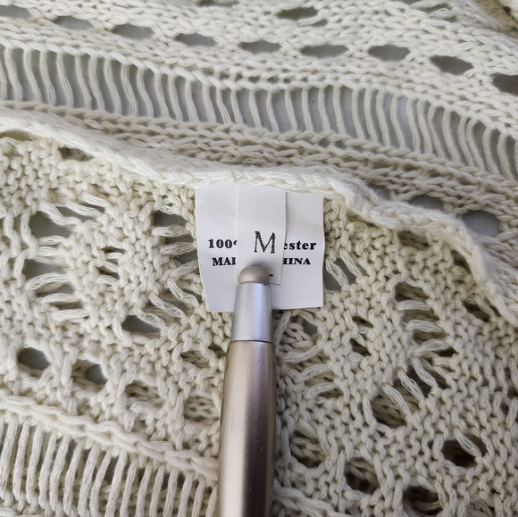 Womens Ivory Crochet Side Tie Open Knit Boho Cover Up |M| - Picture 8 of 9